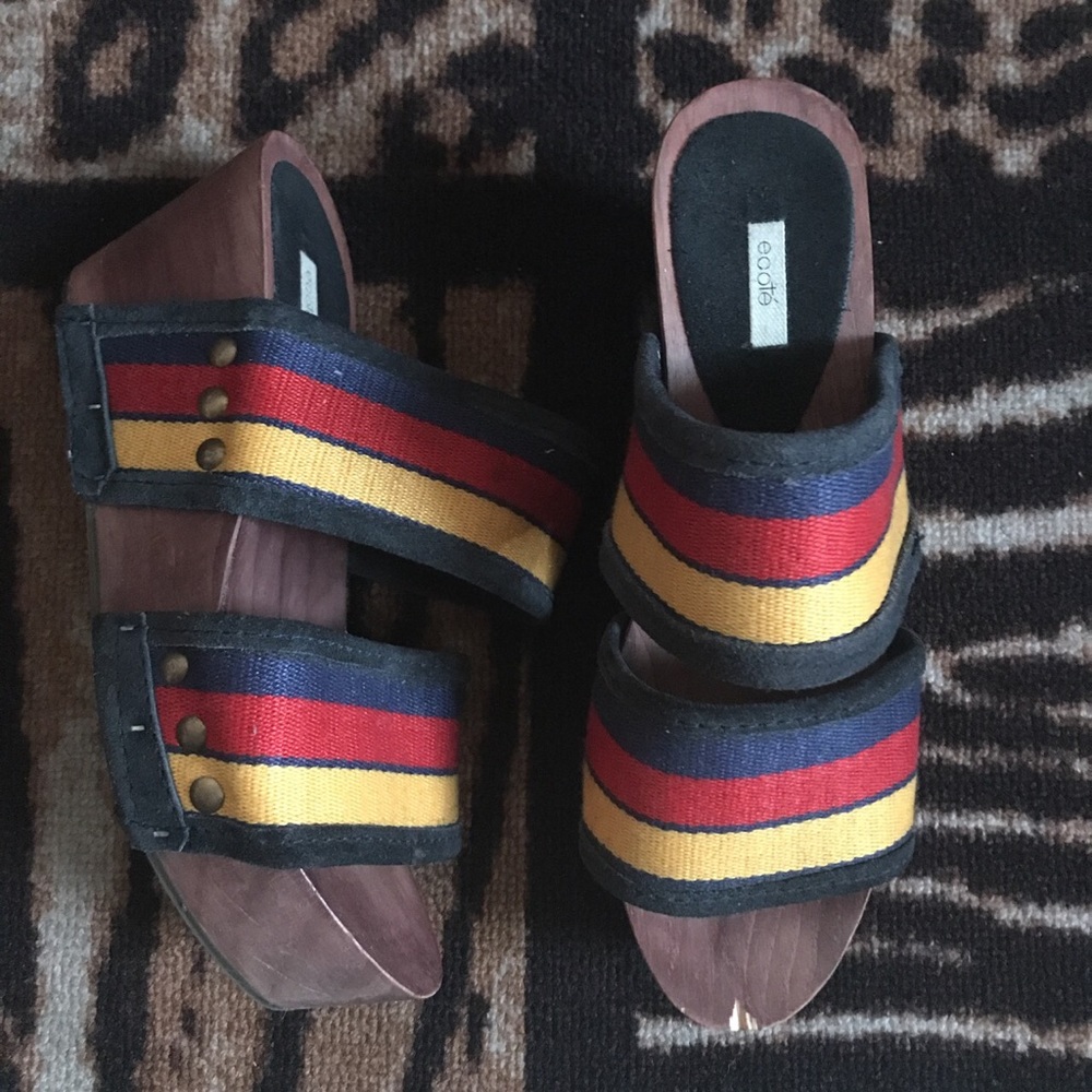 Colorful double strap mules
